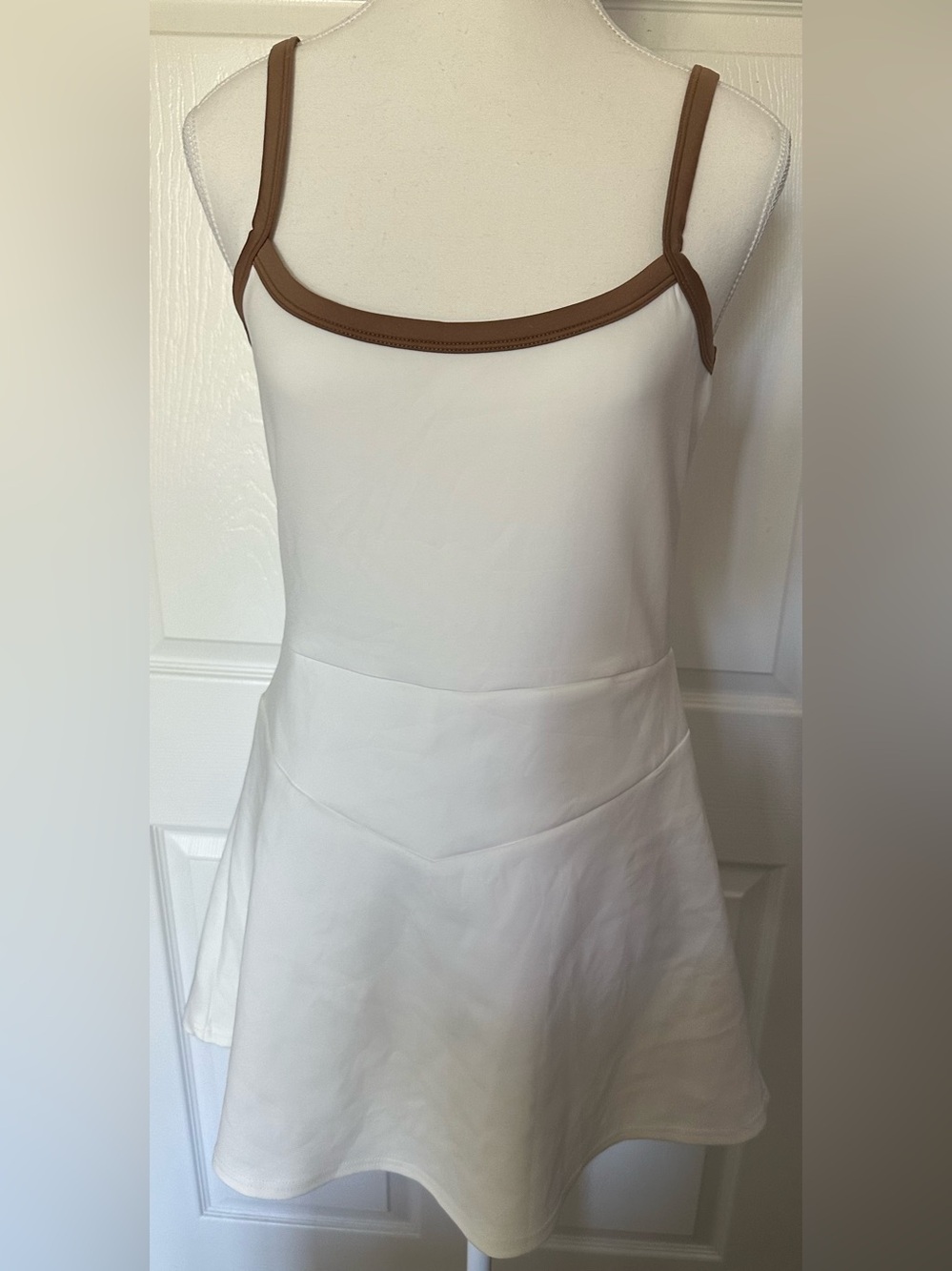 Lucy in the Sky Athletic Dress in White with Brown Trim